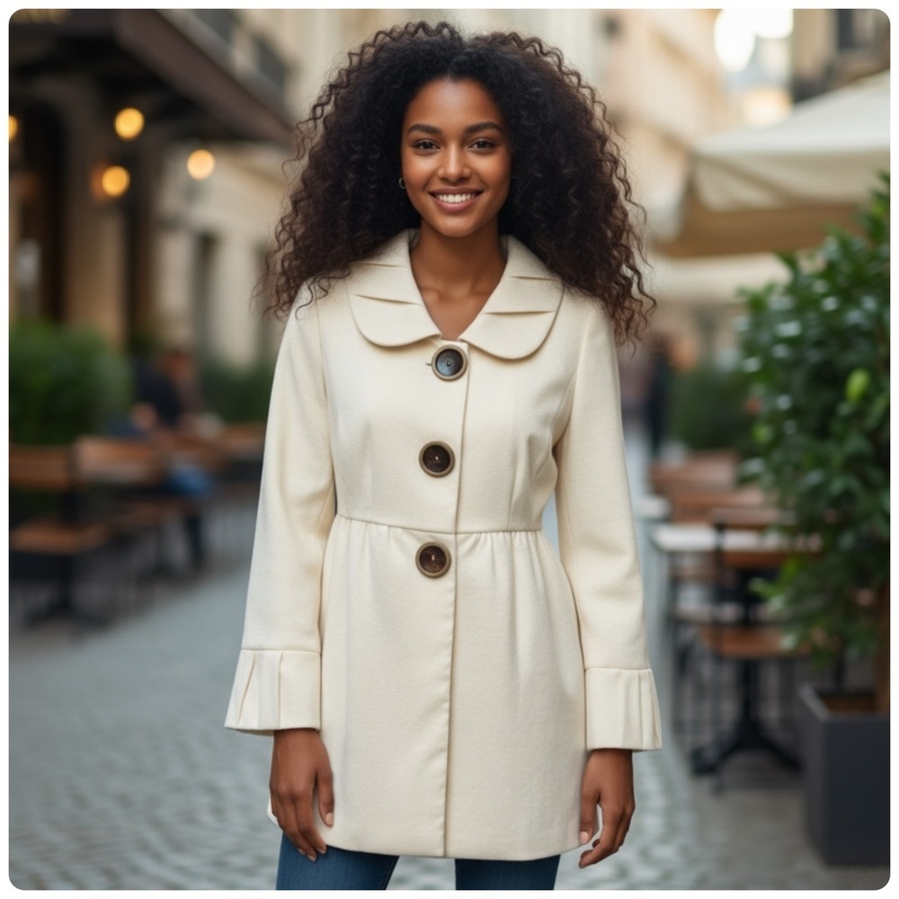 𝅺andrea Behar white pleated collar Dress Coat